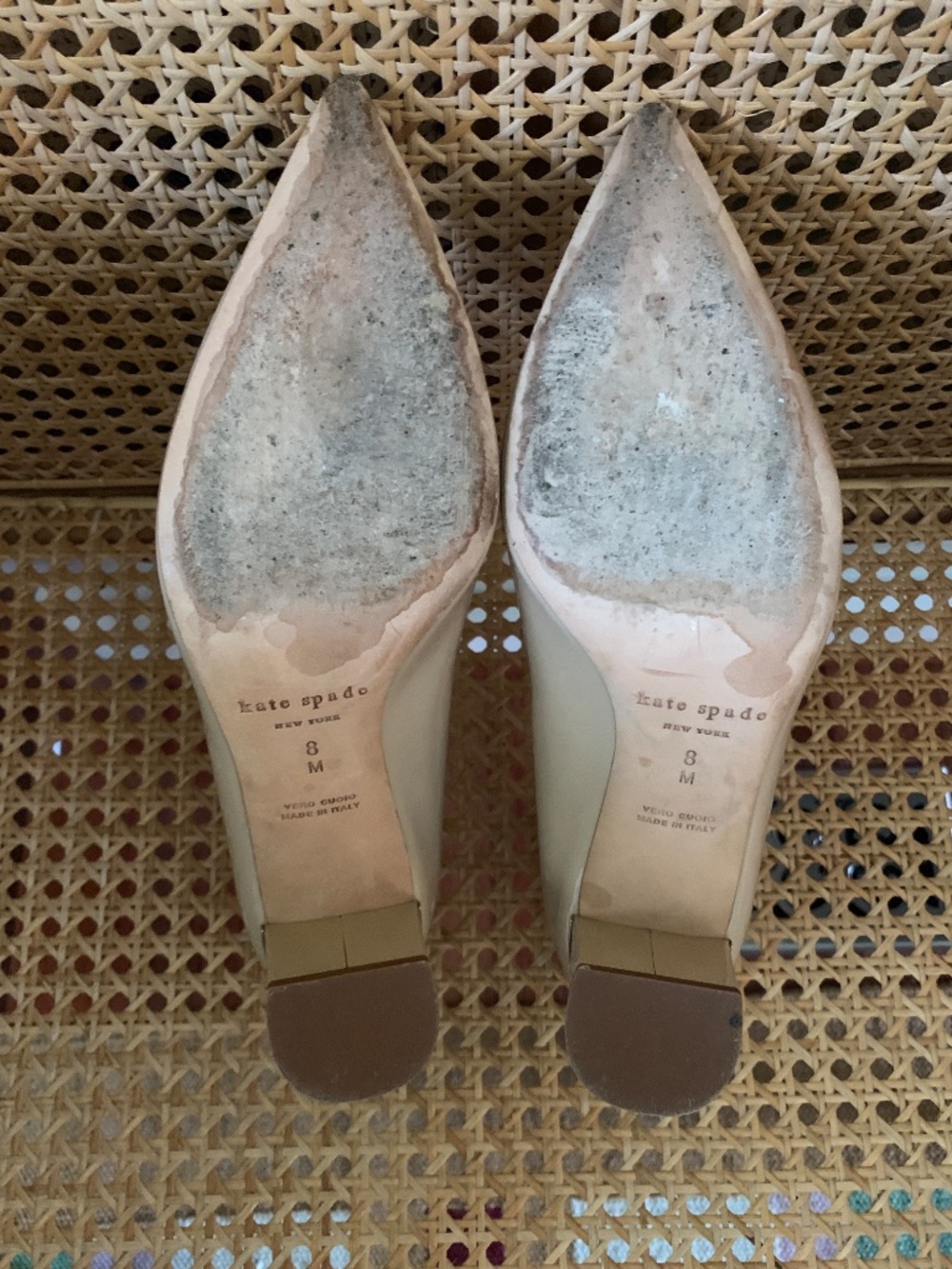 Kate Spade Nude Tan Patent Leather Pointed Toe Block Kitten Heels 8 - Picture 7 of 7